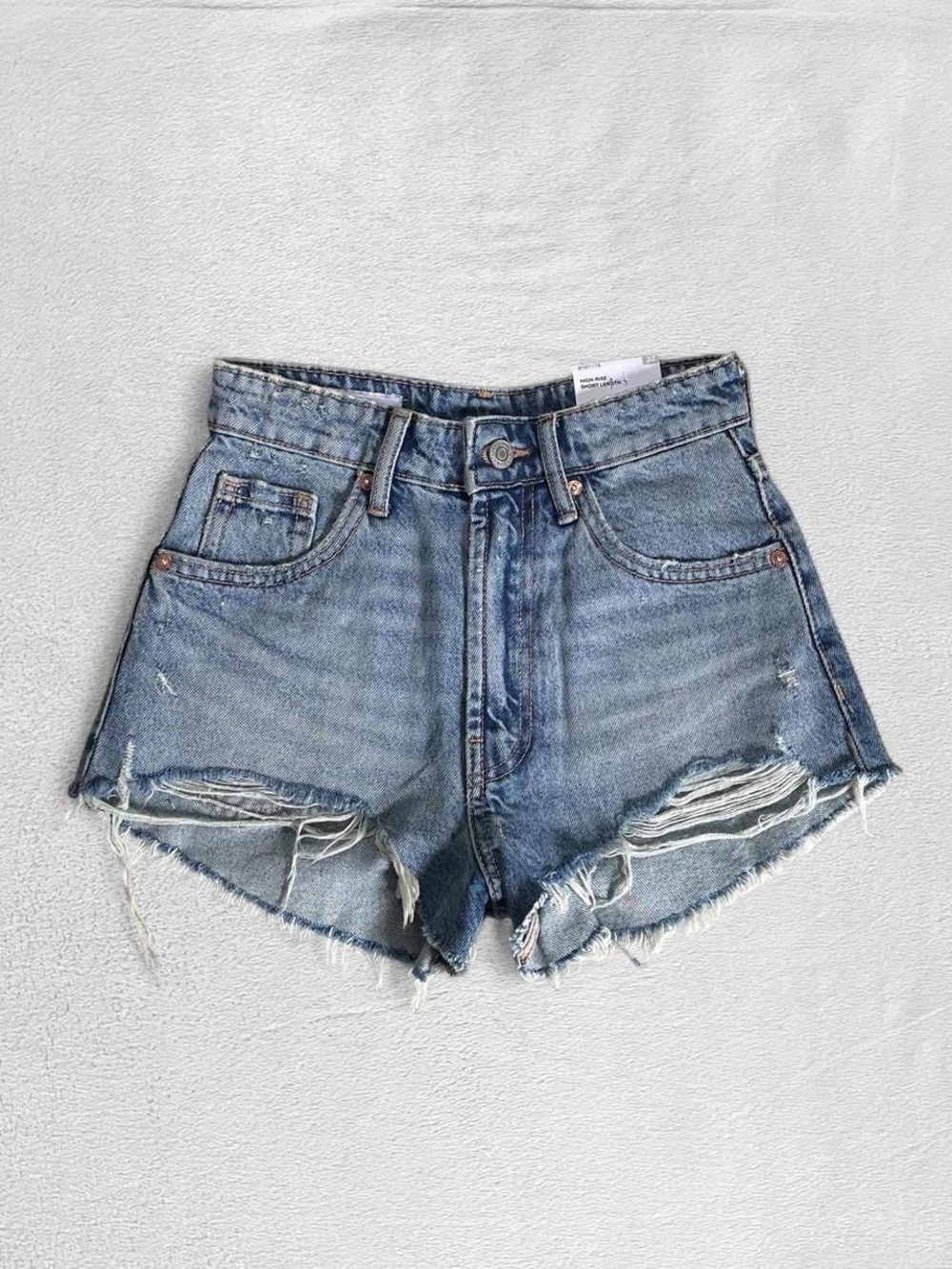 Zara High-Rise Short Length Distressed Ripped Curved Festival Shorts, 00/EUR 32